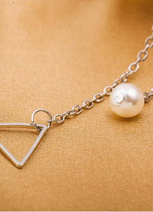 Hollow Triangle Pearl Tassel Necklace