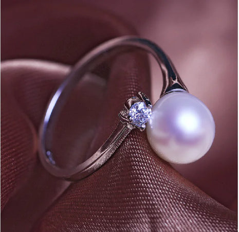 Natural Freshwater Pearl Ring in 925 Silver, Adjustable