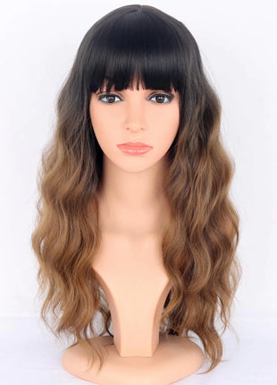 Ombre Brown Wavy Wig with Bangs