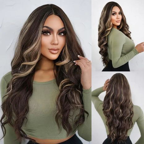 Doremiy Long Mixed Black Blonde Wavy Wig - Natural Synthetic Curly Wig for Women