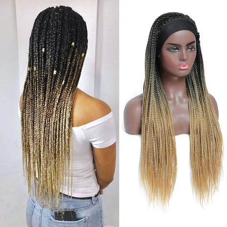 ROSEBONY 26 Inch Box Braided Headband Wig for Black Women - Micro Braids Synthetic Wig R1b/27 Mixed Brown