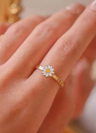 Metal flower-shaped fidget spinner rotatable ring for women in classic style