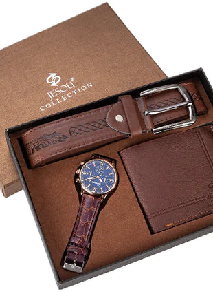 Men's Elegant Trio: Watch, Wallet & Belt Set