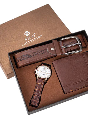 Men's Elegant Trio: Watch, Wallet & Belt Set