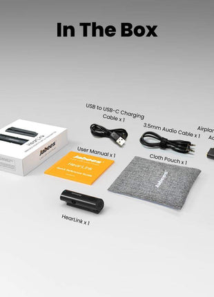 List of items included in a box with a gray background