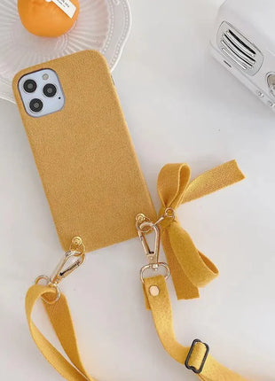 Plush Diagonal Lanyard for iPhone in gray, white, pink, and brown colors