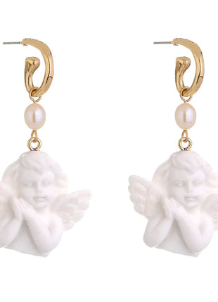 Cute White Angel Statue Earrings with C-Shaped Hooks