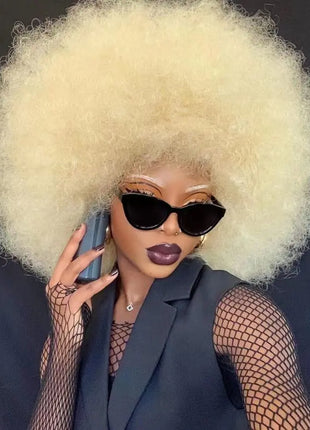 ANNISOUL 613 Platinum Blonde Afro Wig - Short Kinky Curly 70s Retro Bouncy Fluffy Puff Wig
