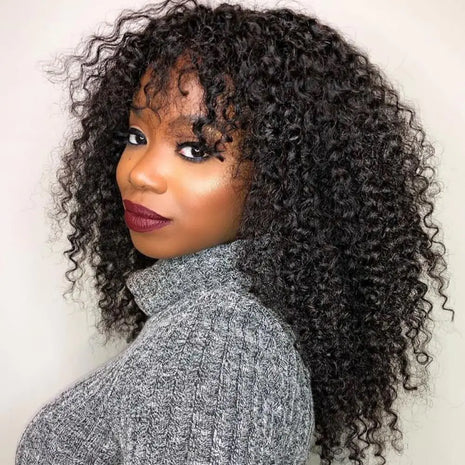 22 Inch Kinky Curly Wig with Bangs - 180% Density Glueless