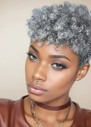 BeiSD Short Afro Curly Gray Wig for Black Women