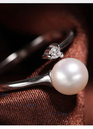 Natural Freshwater Pearl Ring in 925 Silver, Adjustable