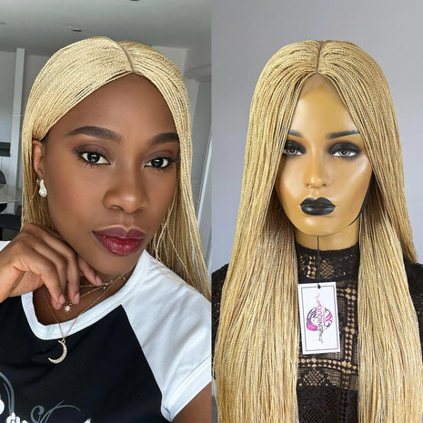 UniqueBraidedWigs 38 Inch Micro Senegalese Twists Braided Wig - #613 Platinum Blonde