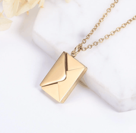 Sterling silver customizable envelope necklace with personalized engravings and keepsake design