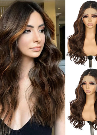 SAPPHIREWIGS Highlight Burnt Brown Lace Front Wig - 20 Inch Loose Wave Synthetic Wig