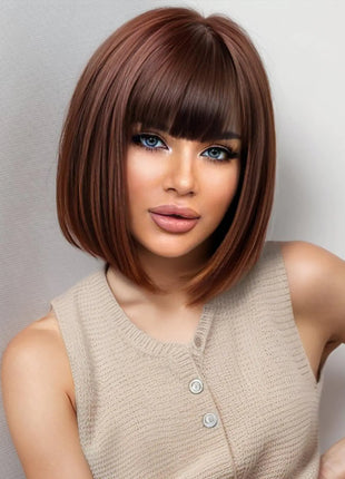 Getshow Brown Bob Wigs for WomenSynthetic Wig with Bangs