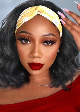 Body Wave Headband Human Hair Wig - 12 Inch Glueless Machine Made Wig for Black Women