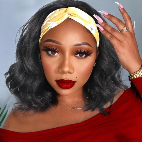 Body Wave Headband Human Hair Wig - 12 Inch Glueless Machine Made Wig for Black Women