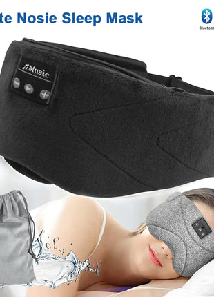 Bluetooth white noise sleep eye mask with stereo sound, 20 white noise tracks, 4 sleep melodies, 15h playback, and 100% light blocking.