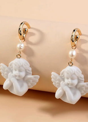 Cute White Angel Statue Earrings with C-Shaped Hooks