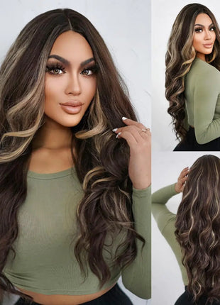 Doremiy Long Mixed Black Blonde Wavy Wig - Natural Synthetic Curly Wig for Women
