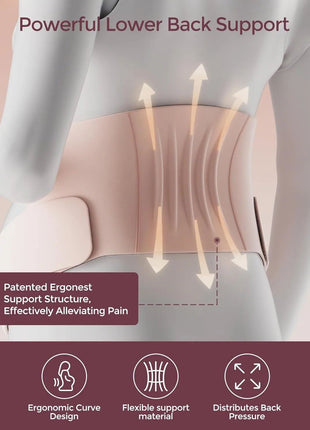 Back support brace with text highlighting features and benefits