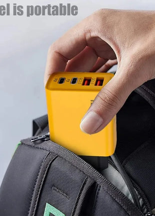 Yellow 120W fast charging 4 ports mobile phone charger with dual PD and USB outputs