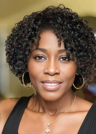 Velicoo 10 Inch Short Kinky Curly Human Hair Wig