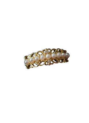 S925 Silver Hollow Crown Pearl Adjustable Ring