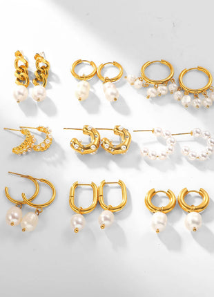 Fashionable Stainless Steel Pearl Earrings