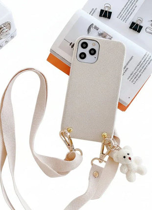 Plush Diagonal Lanyard for iPhone in pink TPU material with secure fit and anti-drop feature