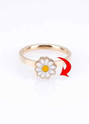 Fidget spinner rotatable ring for women metal flower design classic style