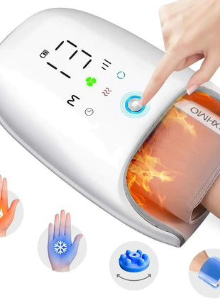 NXHMO wireless hand massager with heat, compression, 7 kneading rollers, touchscreen controls, and cooling fan