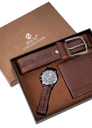 Men's Elegant Trio: Watch, Wallet & Belt Set