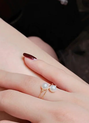 18K Gold Elastic Pearl Ring with Natural Freshwater Pearls