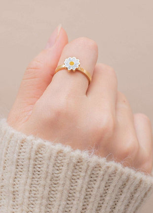 Fidget spinner rotatable metal ring for women with flower design