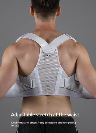 Posture correction belt for adults in black color demonstrating proper posture support for sitting and sports activities