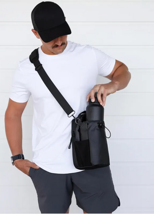 Black sports water bottle holder for gym and outdoor activities