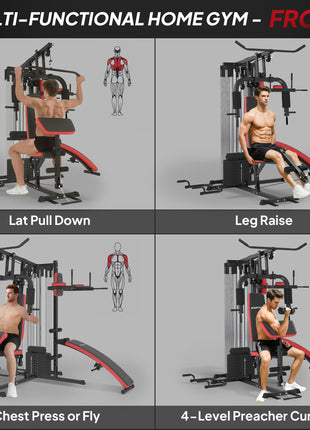 SPORTNOW Multi-Gym workout station with 65kg weight stack and multiple exercise options in sleek black design