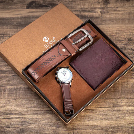 Men's Elegant Trio: Watch, Wallet & Belt Set