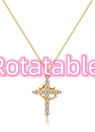Rotatable Cross Crown Necklace