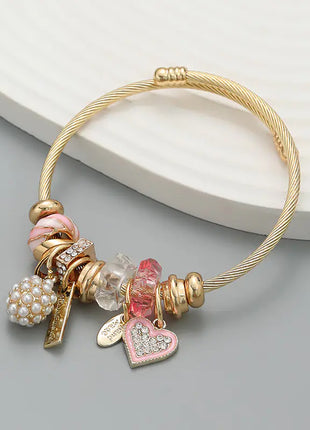Heart Shaped Pearl Pendant Bracelet