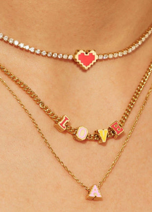 Female With Hearts Rainbow Letter Collarbone Necklace-0