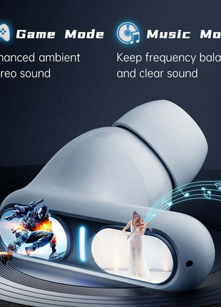 Langsdom Gaming Headset with white in-ear earbuds, smooth glossy finish, blue LED accents and game and music modes.