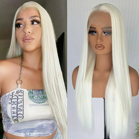 GJRainDY Platinum Blonde Synthetic Lace Front Wig - 13x4 Glueless HD Lace Wigs for Black Women