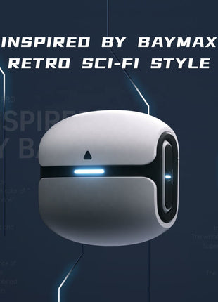 Langsdom Gaming Headset earbuds case in a rounded white and dark gray design with a glowing blue LED bar.
