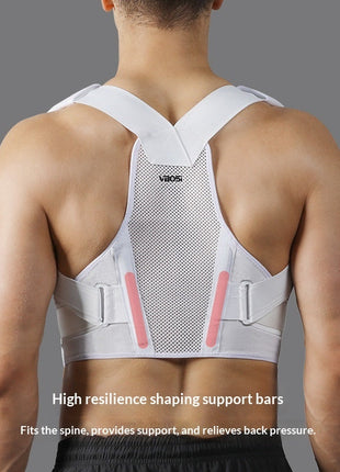 Adult wearing black posture correction belt for sitting and sports activities