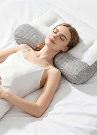 Ergonomic mesh bed pillow – white and grey – view 6
