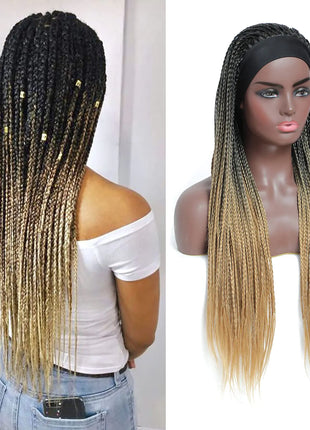ROSEBONY 26 Inch Box Braided Headband Wig for Black Women - Micro Braids Synthetic Wig R1b/27 Mixed Brown