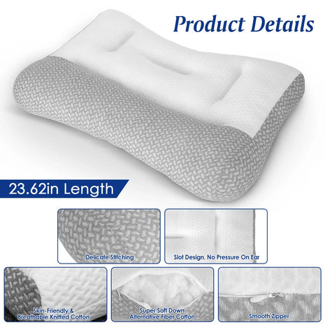 Ergonomic mesh bed pillow – white and grey – view 2