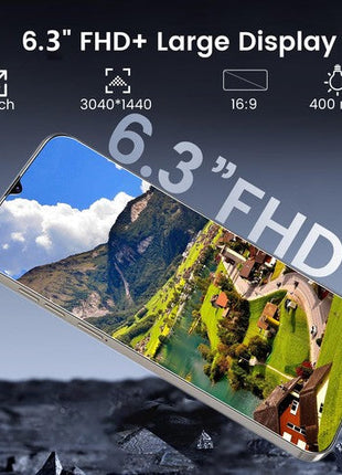 Unlocked Phone Smartphone with 6.3-inch FHD+ large display, 3040x1440 resolution, 16:9 aspect ratio, and 400 nits brightness